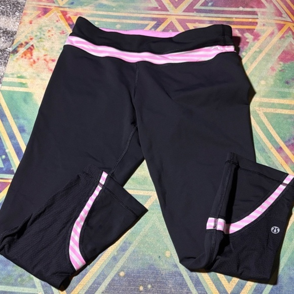 lululemon athletica Black Leggings with Pink Stripes
